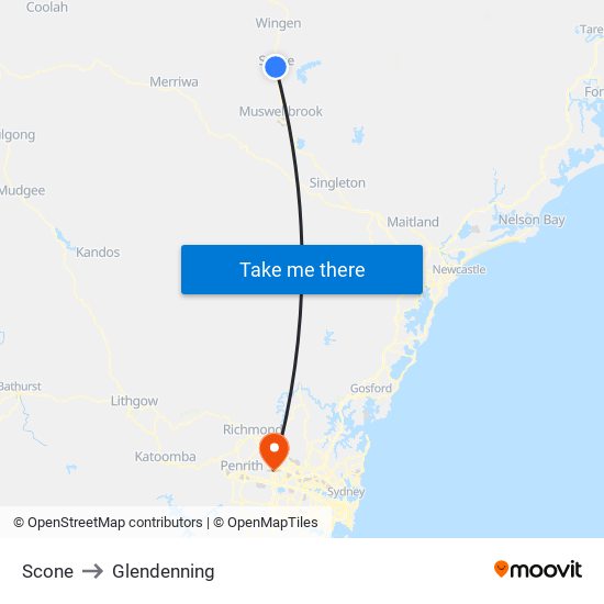 Scone to Glendenning map