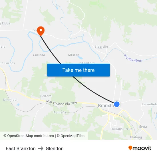 East Branxton to Glendon map