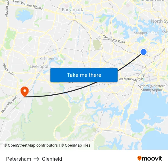 Petersham to Glenfield map
