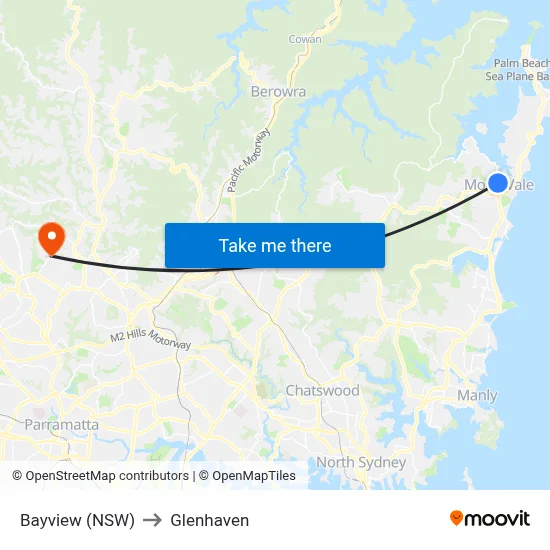 Bayview (NSW) to Glenhaven map