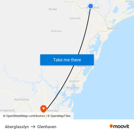 Aberglasslyn to Glenhaven map