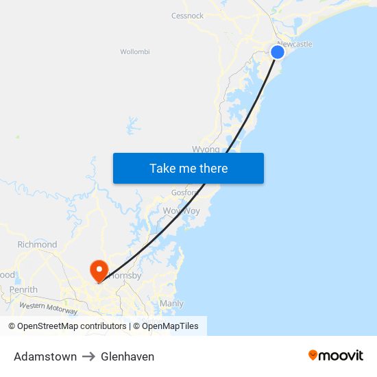 Adamstown to Glenhaven map