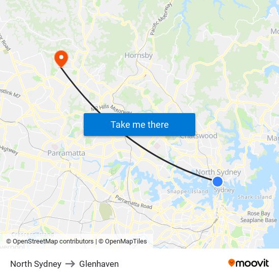 North Sydney to Glenhaven map