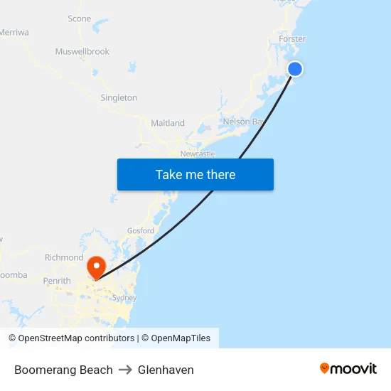 Boomerang Beach to Glenhaven map