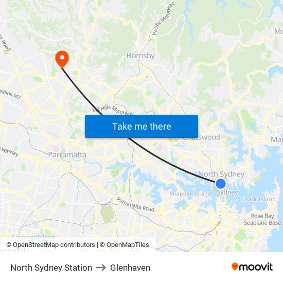 North Sydney Station to Glenhaven map