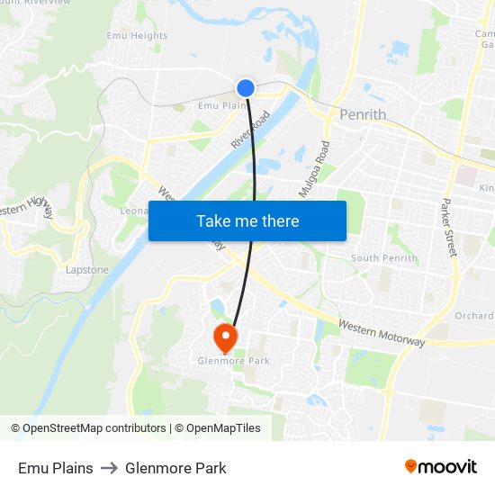 Emu Plains to Glenmore Park map