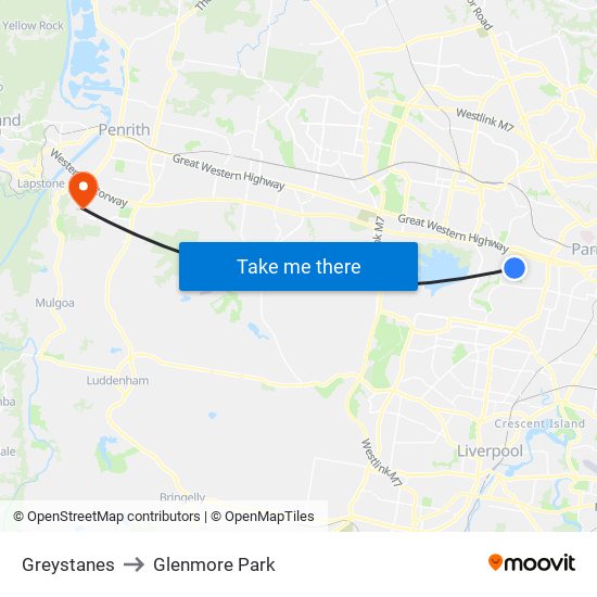 Greystanes to Glenmore Park map