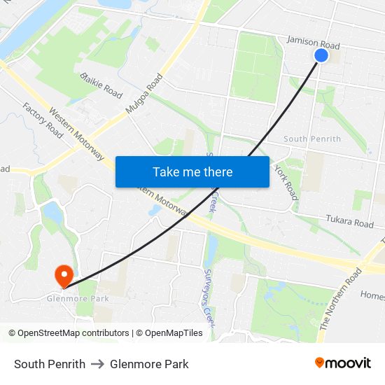 South Penrith to Glenmore Park map