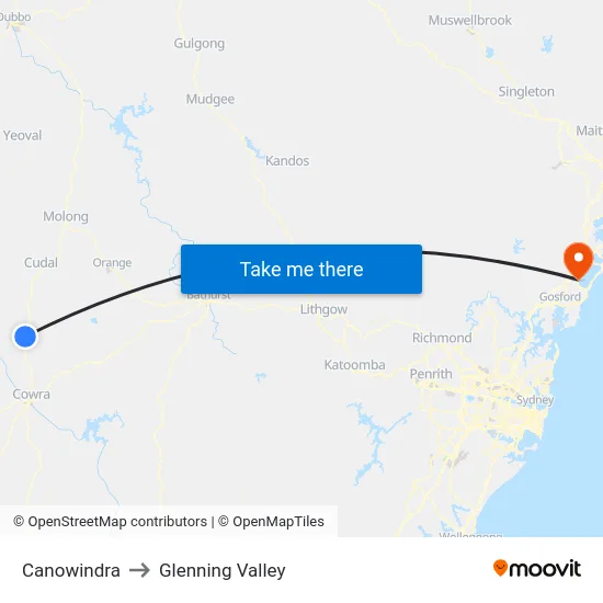 Canowindra to Glenning Valley map