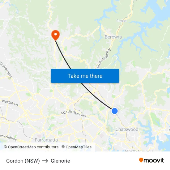 Gordon (NSW) to Glenorie map