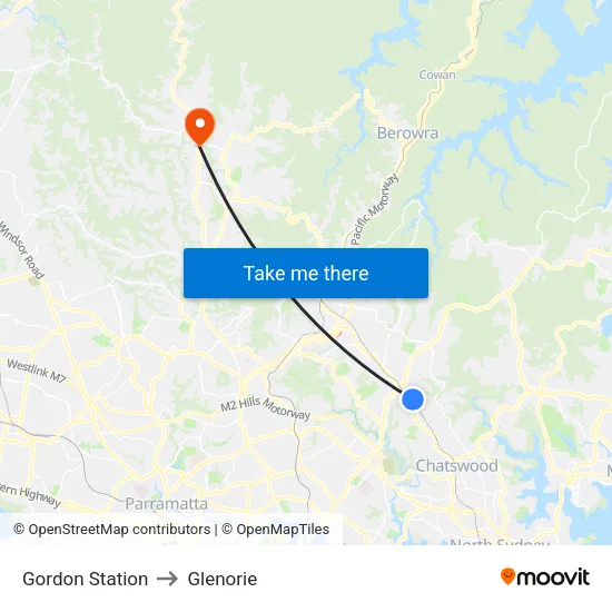 Gordon Station to Glenorie map