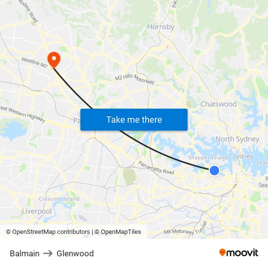 Balmain to Glenwood map