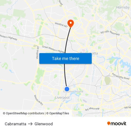 Cabramatta to Glenwood map