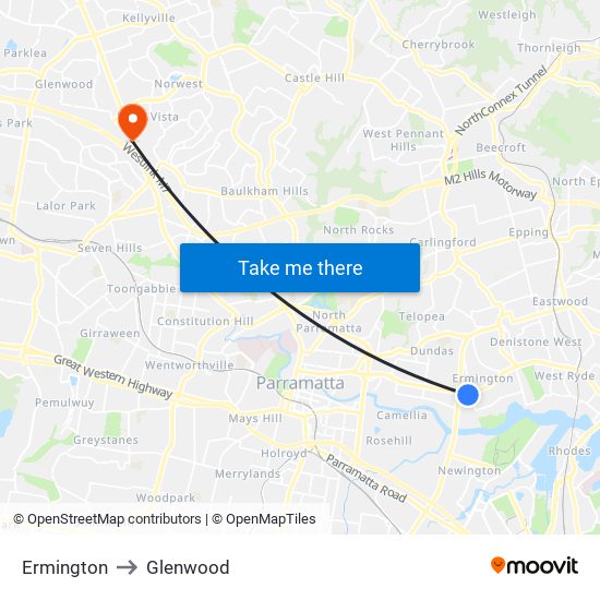 Ermington to Glenwood map