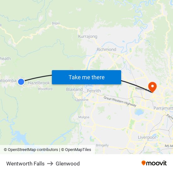 Wentworth Falls to Glenwood map