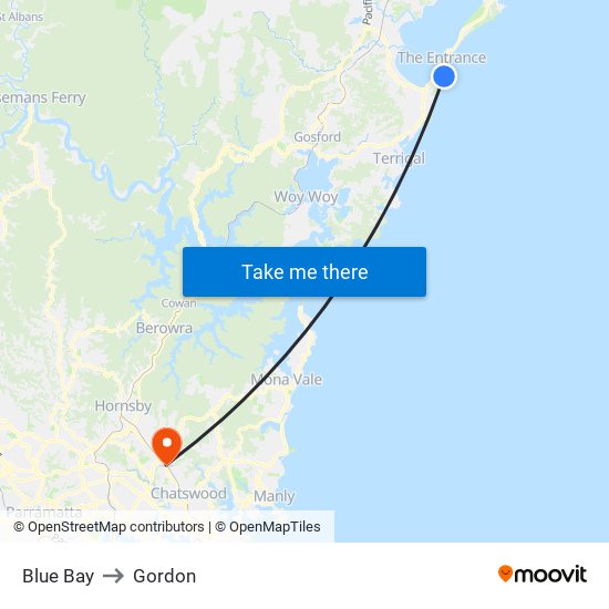 Blue Bay to Gordon map