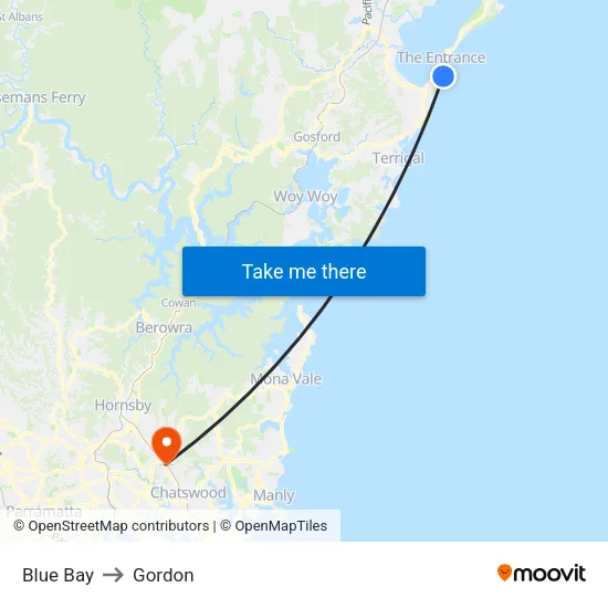 Blue Bay to Gordon map