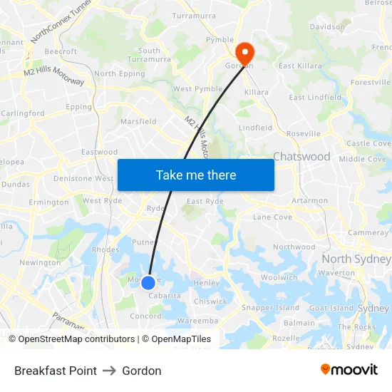 Breakfast Point to Gordon map