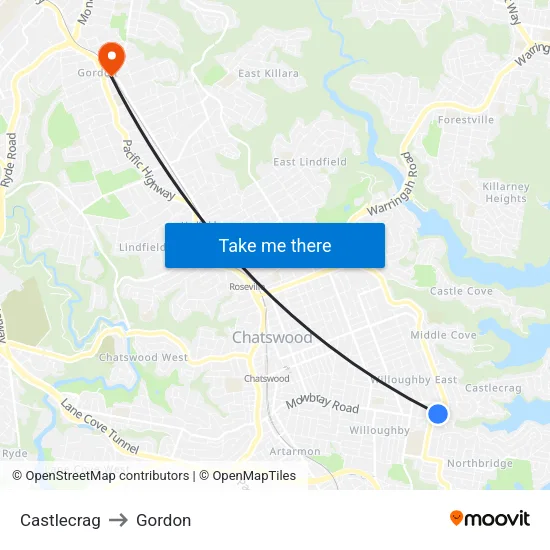Castlecrag to Gordon map