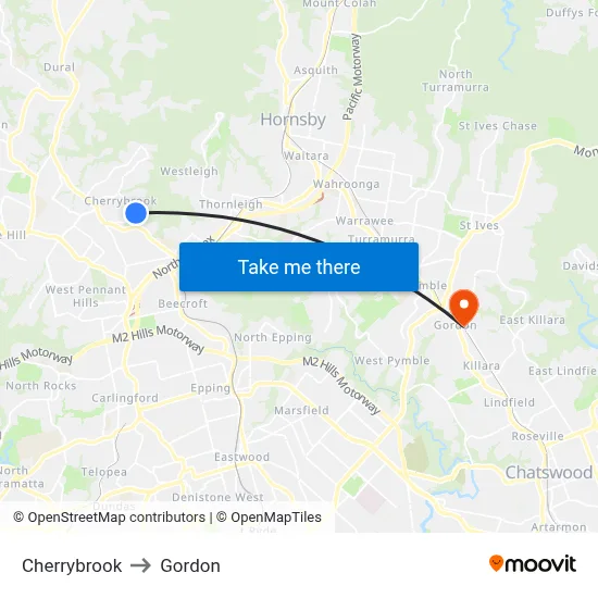 Cherrybrook to Gordon map