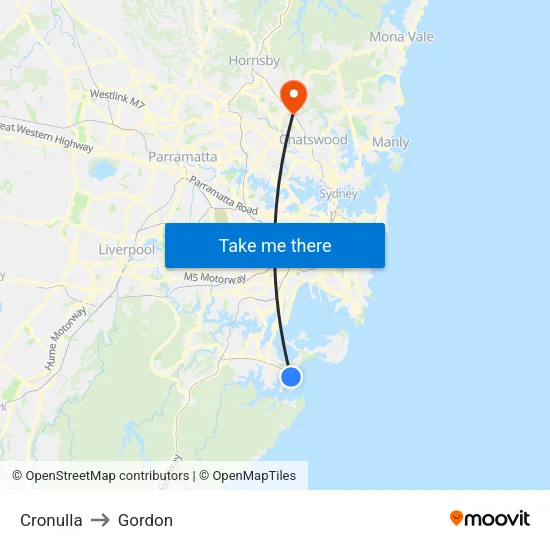 Cronulla to Gordon map
