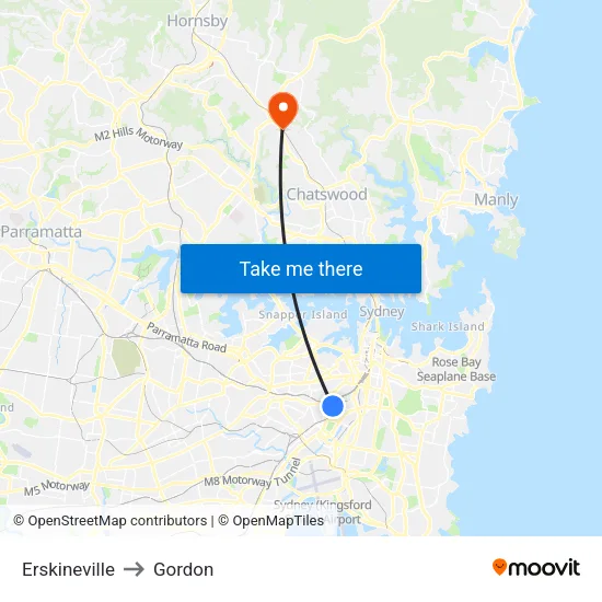 Erskineville to Gordon map