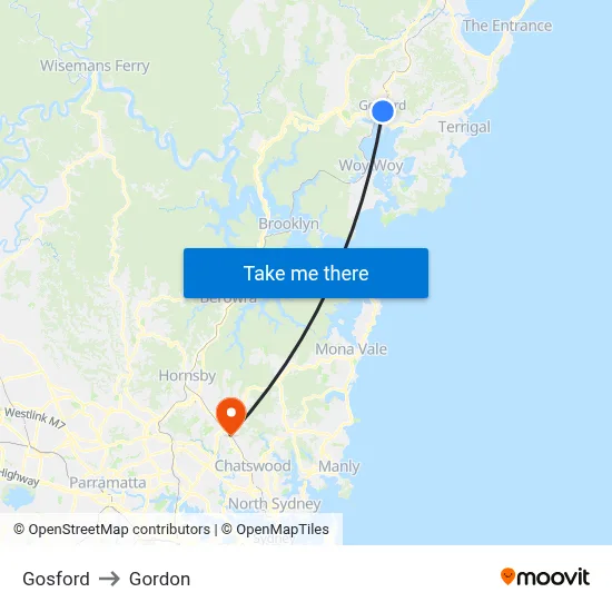 Gosford to Gordon map