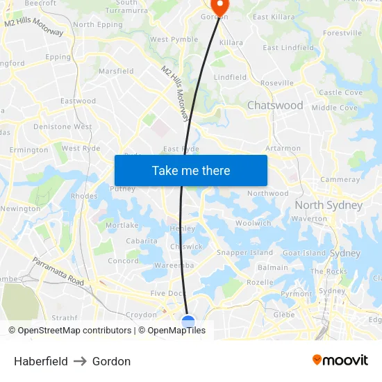 Haberfield to Gordon map