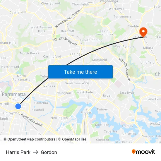 Harris Park to Gordon map