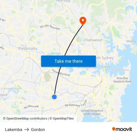 Lakemba to Gordon map