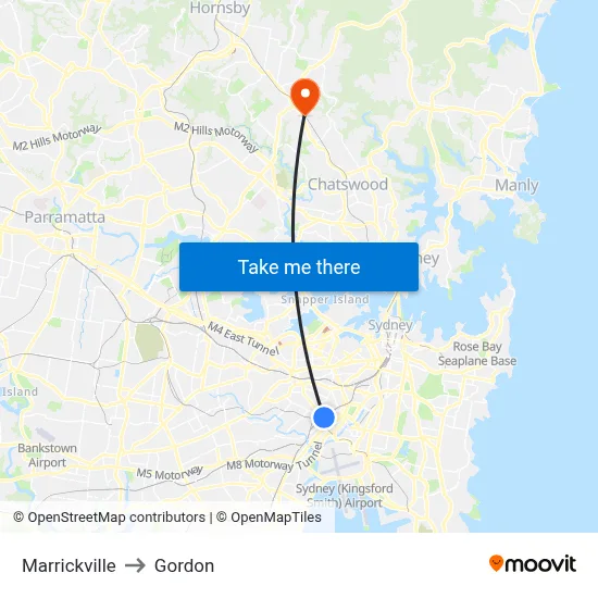 Marrickville to Gordon map