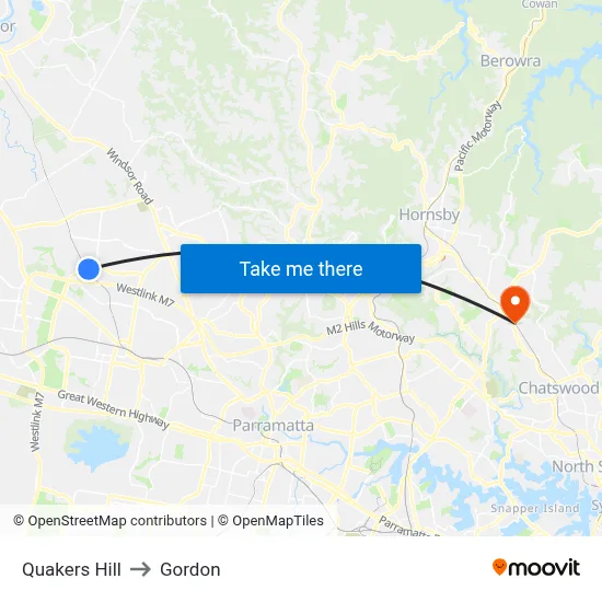 Quakers Hill to Gordon map