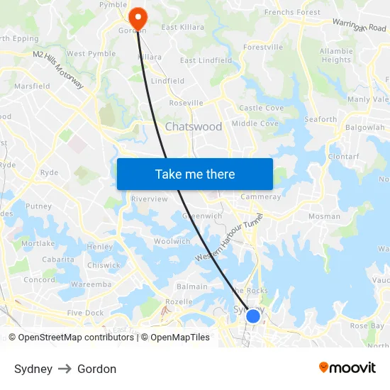 Sydney to Gordon map