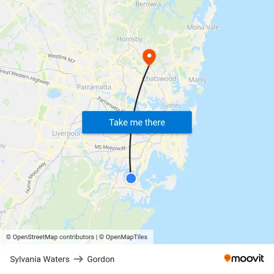 Sylvania Waters to Gordon map