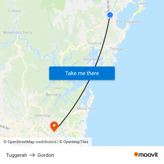 Tuggerah to Gordon map
