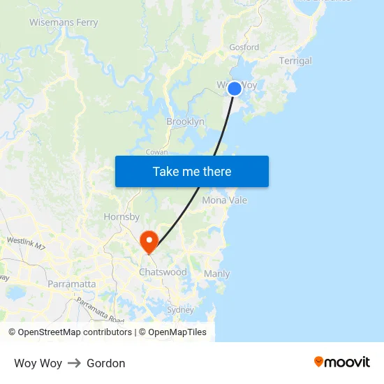 Woy Woy to Gordon map