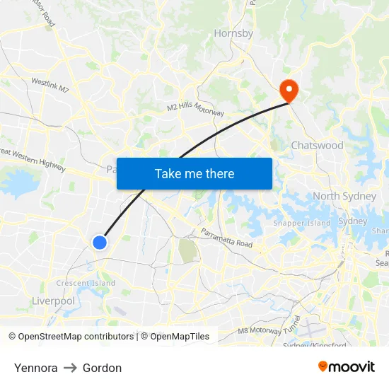 Yennora to Gordon map