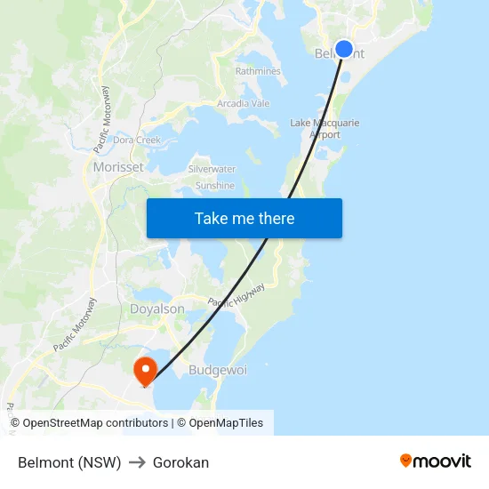 Belmont (NSW) to Gorokan map