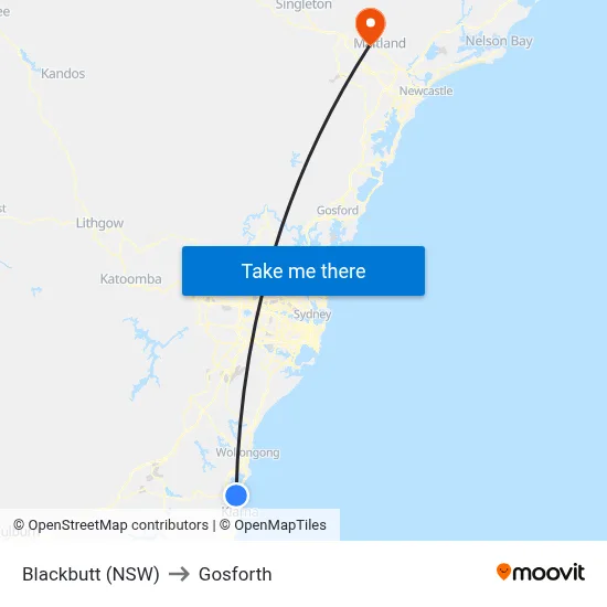Blackbutt (NSW) to Gosforth map