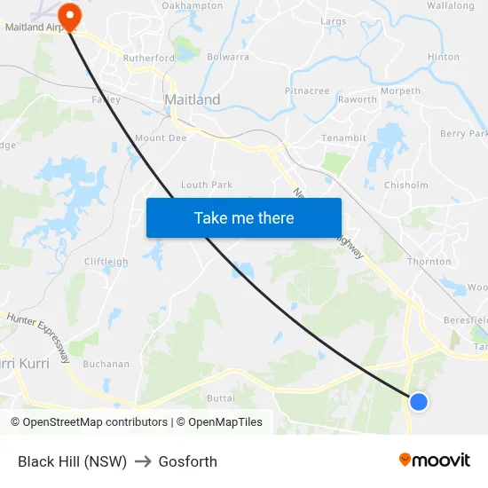 Black Hill (NSW) to Gosforth map