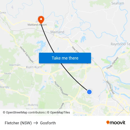 Fletcher (NSW) to Gosforth map