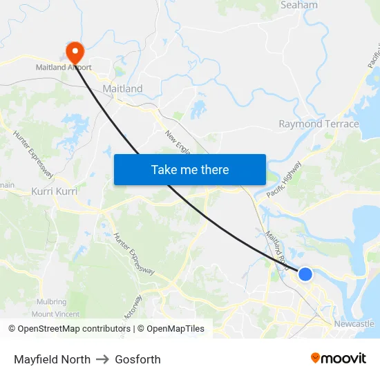 Mayfield North to Gosforth map