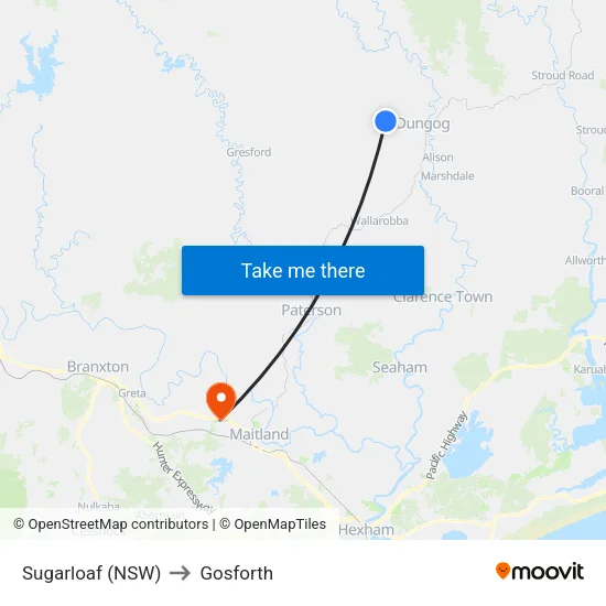 Sugarloaf (NSW) to Gosforth map