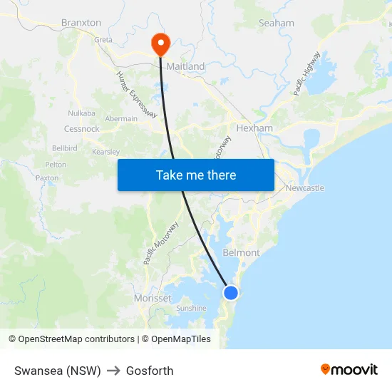 Swansea (NSW) to Gosforth map