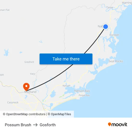 Possum Brush to Gosforth map
