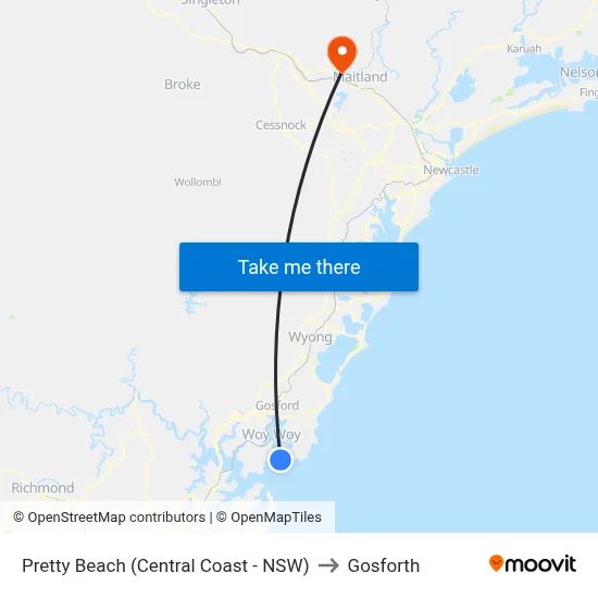 Pretty Beach (Central Coast - NSW) to Gosforth map