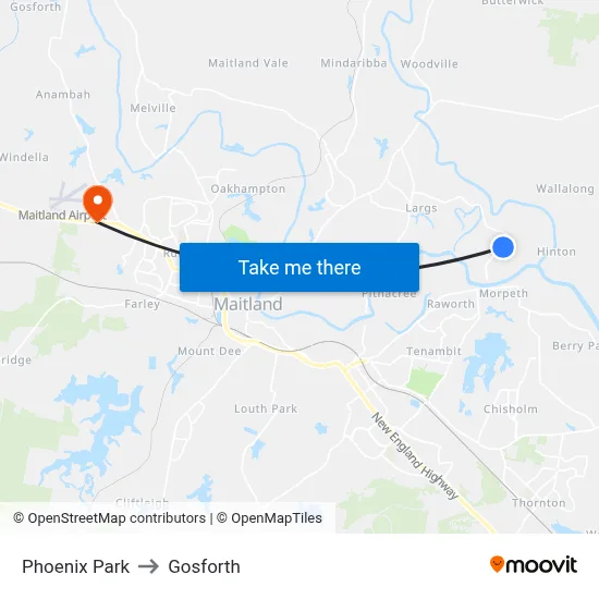 Phoenix Park to Gosforth map