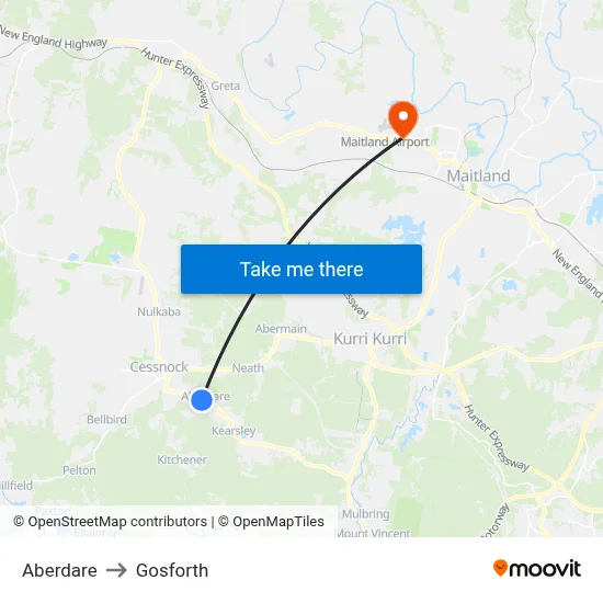 Aberdare to Gosforth map