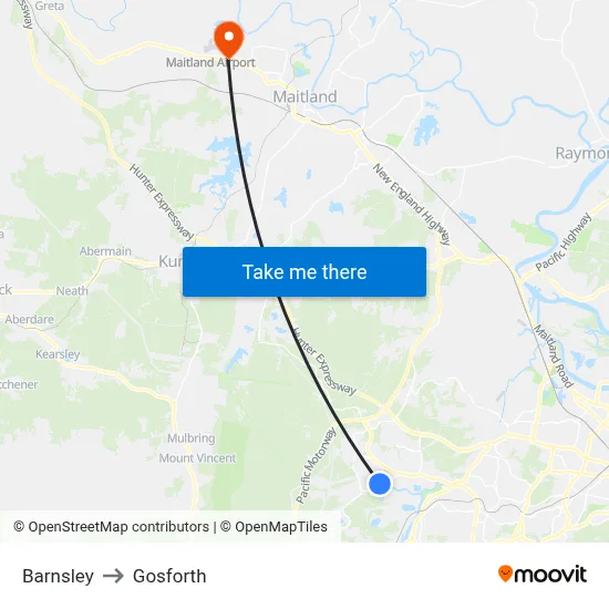 Barnsley to Gosforth map