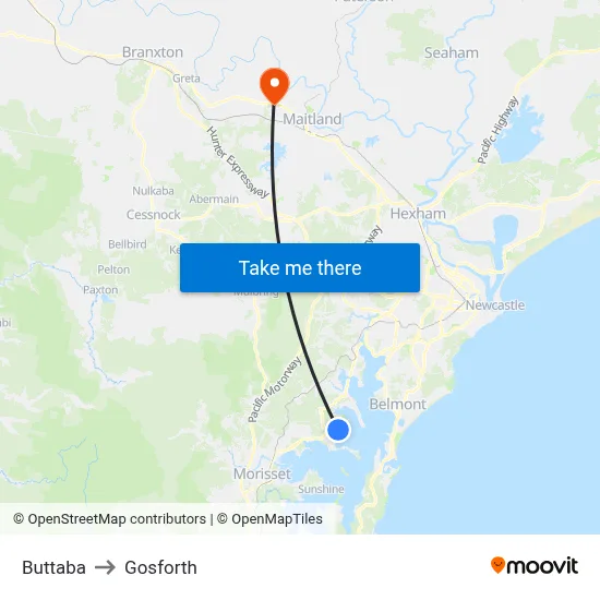 Buttaba to Gosforth map